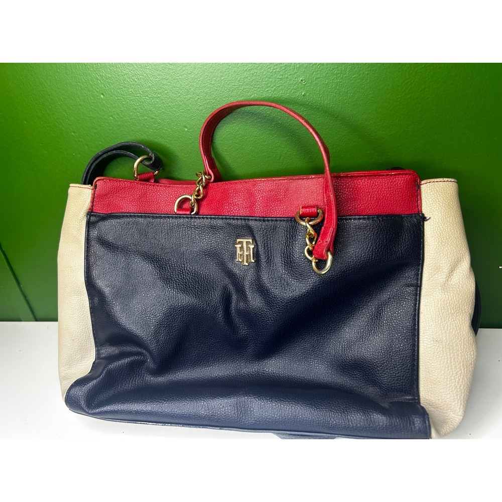 Tommy Hilfiger Satchel Handbag Navy Red Cream Colorblock Crossbody Bag
